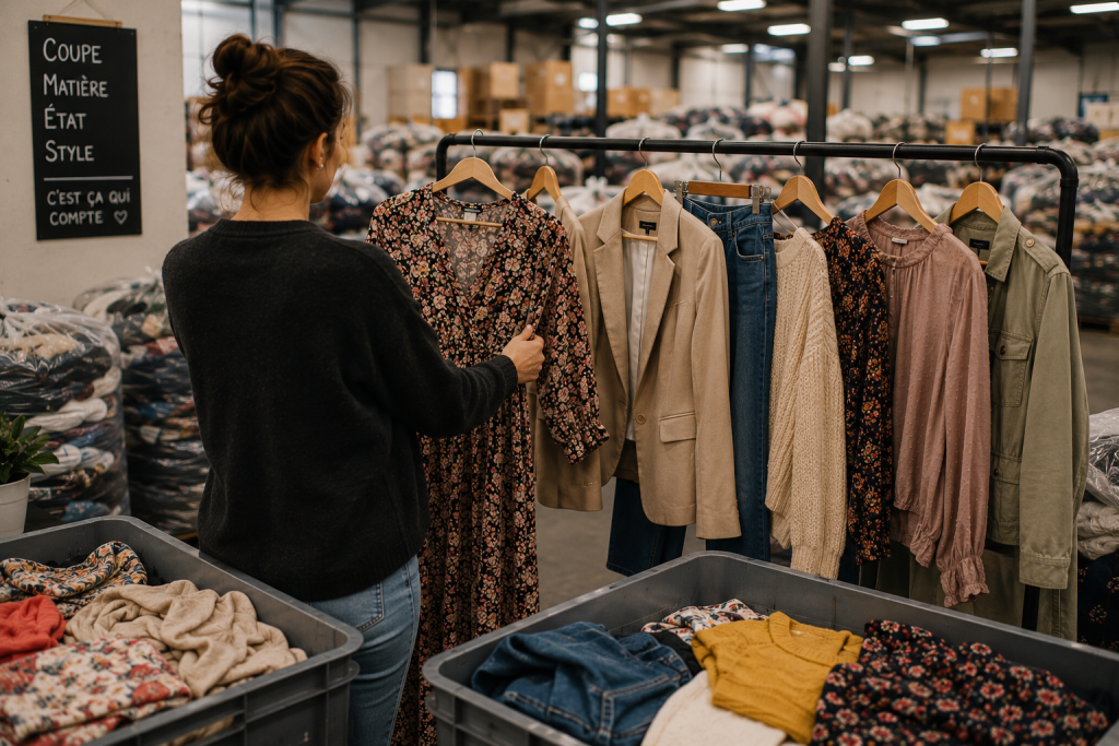 Portant de vêtements de marques de prêt-à-porter reconnues en seconde main